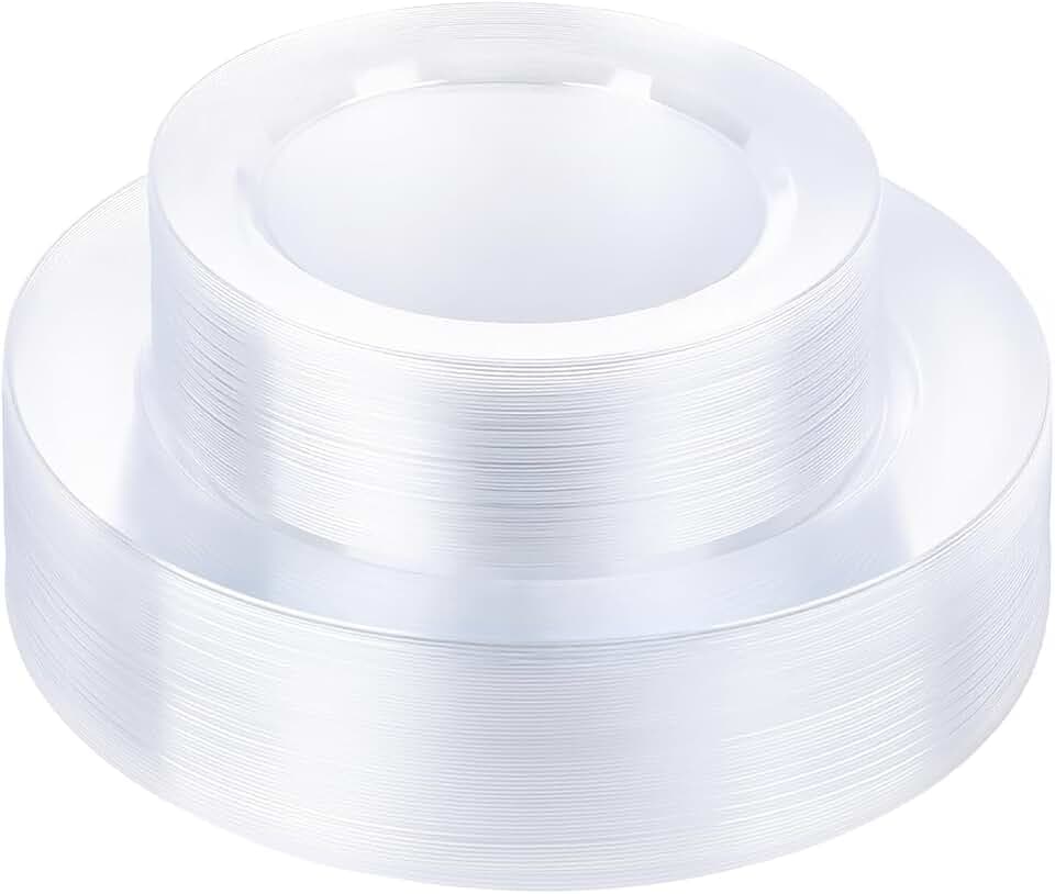 Bestluck 100PCS Clear Plastic Plates, Clear Disposable Plates for 50 Guests