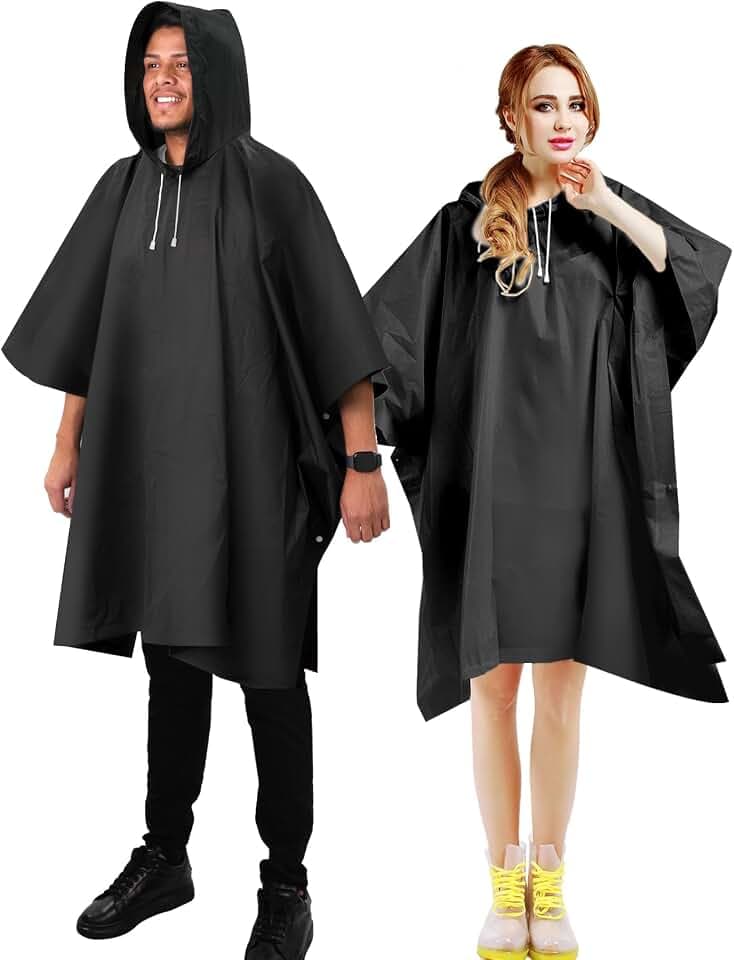 ANYOO Regenponcho Wasserdicht 2 Stück Leicht mit Kapuze für Herren Damen