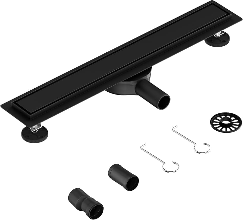 Neodrain Duschrinne 60cm Edelstahl Bodenablauf Schwarz - 360° Siphon 2 in 1 Duschablauf Flach mit Geruchsstop Haarsieb Für Bad, Außenbereich