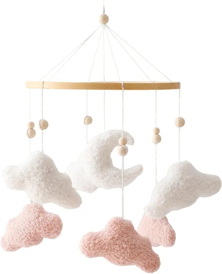 Mobile Baby Babybett Windspiel Bettglocke 3D Wolke Mond hängende Mobile Babybett Anhänger Mobiles für Kinder Bett Wickeltisch Decor Babyzimmer Mädchen Jungen (Rosa)