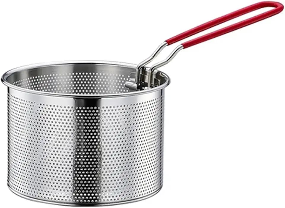 Pommes Körbchen Frittierkorb,Edelstahl Nudelkorb Küchensieb mit Griff Pommes Körbchen Frittierkörbchen Schöpflöffel Draht Skimmer Küchen und Haushaltssieb (14cm)
