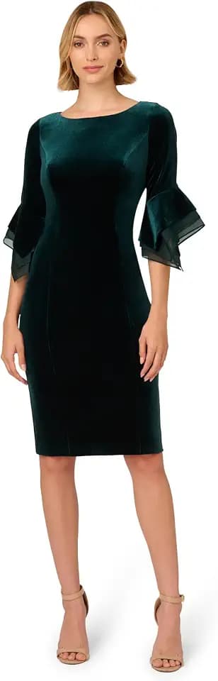 Adrianna Papell Velvet Bell Sleeve Short Dress