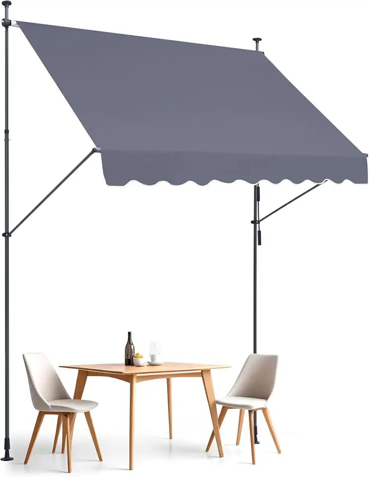 VEVOR Klemmmarkise 250 x 120 cm, Balkonmarkise mit Handkurbel, Sonnenmarkise, Terrassenüberdachung Sunsetter Deck, Höhenverstellbar von 218 bis 309 cm, Markise für Terrasse/Balkon/Garten, Grau