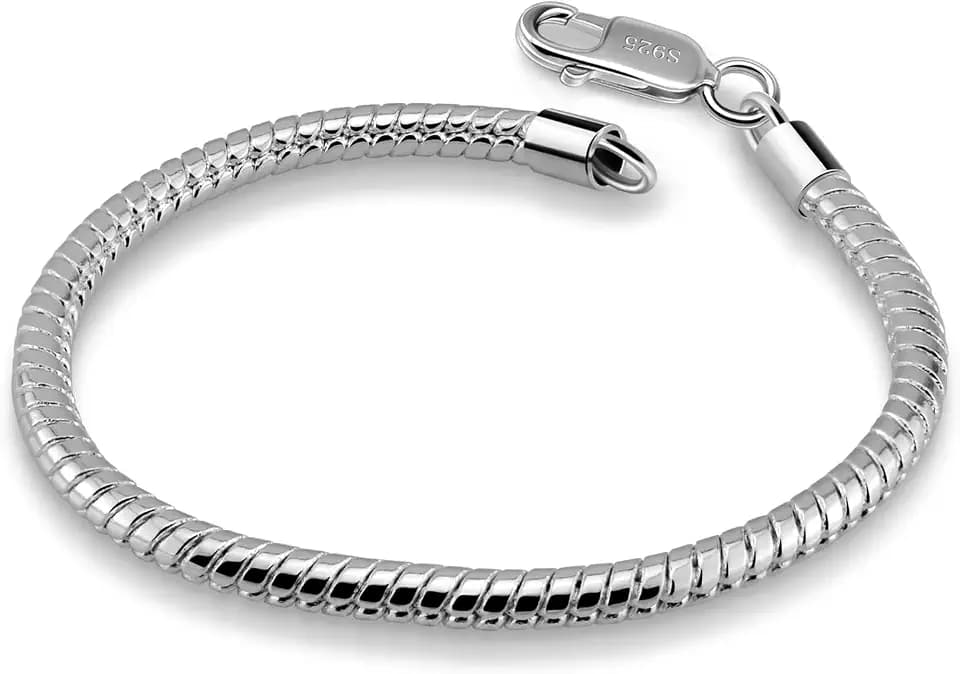 Genuine 925 Sterling Silver Bracelet Solid 3-4MM Round Snake Chain Bracelet for Men - Glamour Party Jewelry - Sterling Silver Link Bracelet 6.3-6.7-7-7.5-8-8.5-9-9.5''