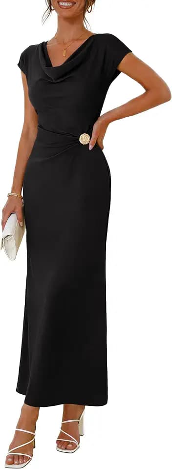 MEROKEETY Women's 2026 Summer Elegant Bodycon Maxi Dress Cowl Neck Cocktail Wedding Guest Formal Long Dresses
