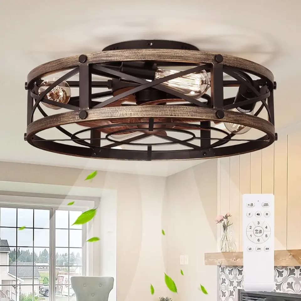 SHLUCE Caged Ceiling Fan with Light and Remote, Farmhouse Fandelier
