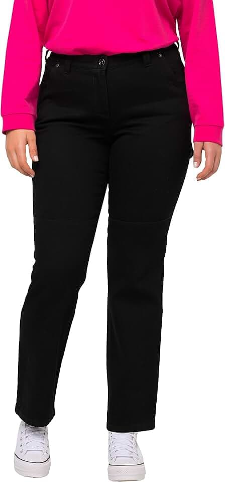 Ulla Popken Damen große Größen Übergrößen Plus Size Utility-Jeans Mandy, weites, gerades Bein, Cargotasche 819787