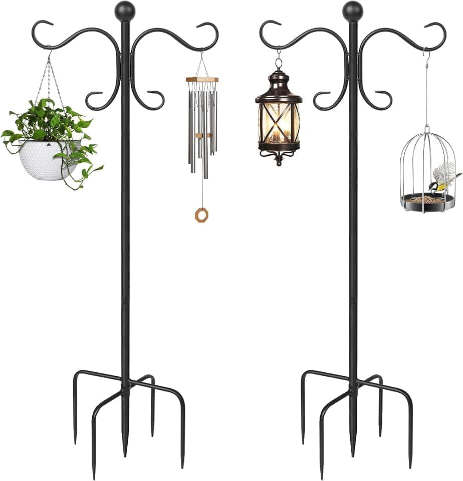 AOMGD 2 Pack 76 Inch Adjustable Double Shepherds Hooks for Outdoor Heavy Duty, Two Sided Garden Bird Feeder Pole for Hanging Plant Baskets, Solar Lights, Weddings Decor