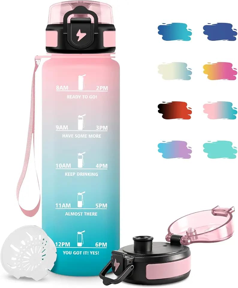 Trinkflasche 500ml, Wasserflasche Kinder Kohlensäure Geeignet, Wasserflasche mit Filte, Auslaufsicher, Motivierende Trinkflasche mit Zeitmarkierung, Leicht zu Reinigen, für Schule, Camping, Büro