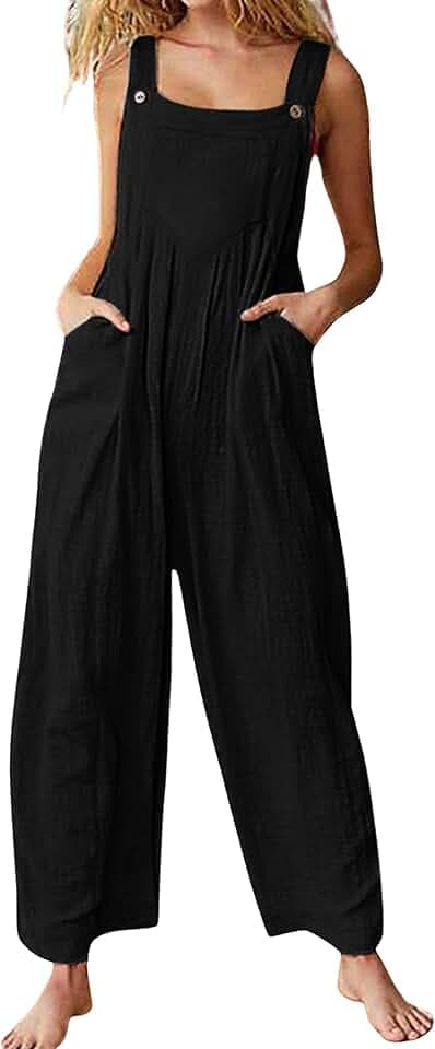 Himosyber Women's Patchwork Dual Pocket Jumpsuit Loose Floral Print Bohemian Wide Leg Bib Overall