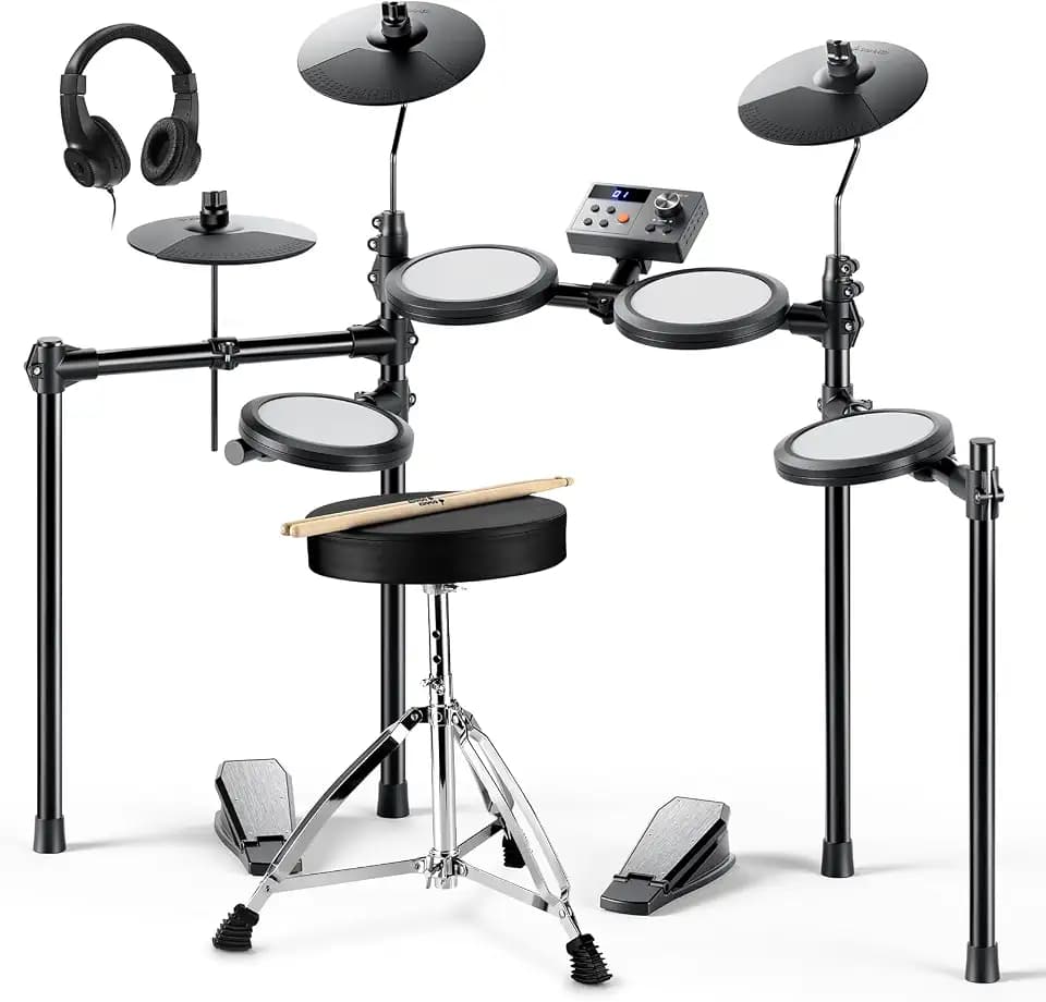 Donner Electric Drum Set, DED-70 Electronic Drum Kit for Beginner with 150 Sounds, 4 Quiet Mesh Pads, 9" Cymbals, USB MIDI, Type-C Charging, 2 Pedal, Throne, Headphones, Sticks, Melodics Lessons