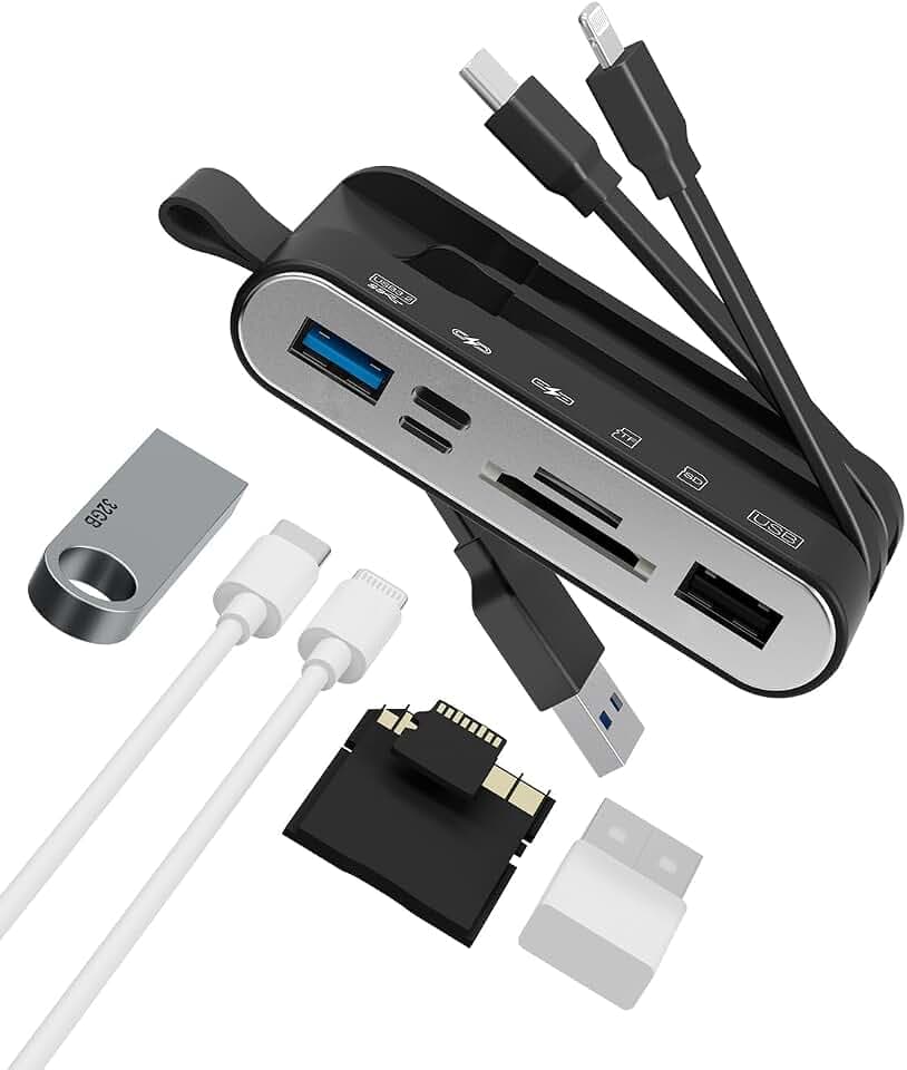 Speicherkartenleser,6 in 1 SD Kartenleesr & USB OTG Adapter für iPhone/iPad, USB C und USB A Geräte mit Micro SD & SD Kartensteckplätzen,unterstützt SDHC/SDXC/MMC