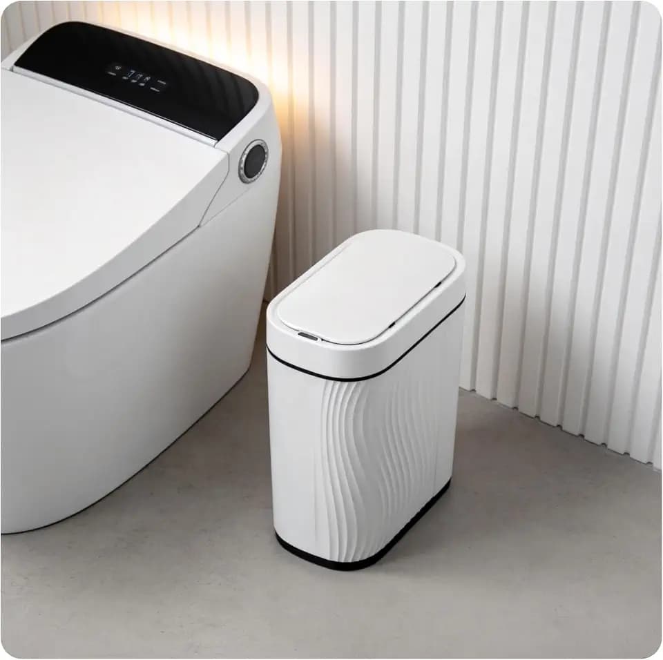 Kssvzz Automatischer Badezimmer Mülleimer mit Sensor, 8L Schlanker Elektrischer Abfalleimer mit Soft-Close Deckel, Wasserdichter Kosmetikeimer aus hochwertigem Kunststoff für Bad, Büro und Küche