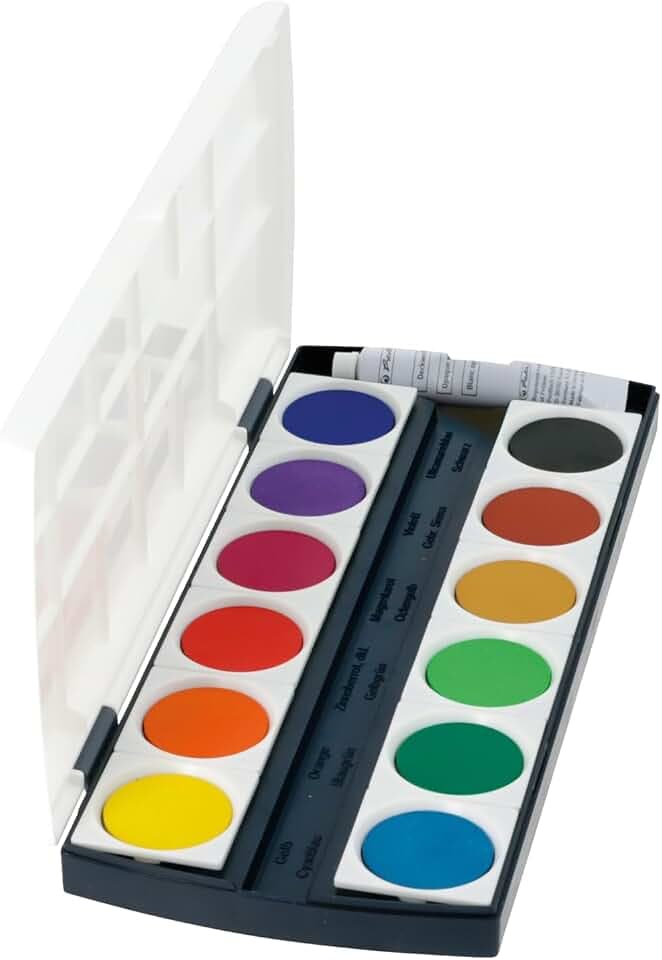 Herlitz Schulmalfarben bzw. Deckfarbkasten, 12 Farben inklusive Deckweiß