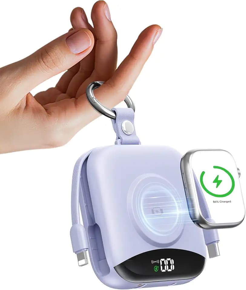 Portable Charger 10000mAh 22.5W Power Bank Built-in 2 Cables Keychain