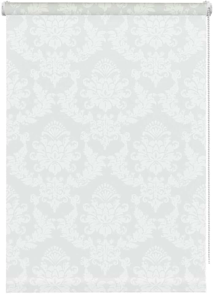 GARDINIA Mini-Rollo Ornament zum Klemmen, Tageslicht-Rollo, Blickdicht, Alle Montage-Teile inklusive, Weiß, 45 x 175 cm