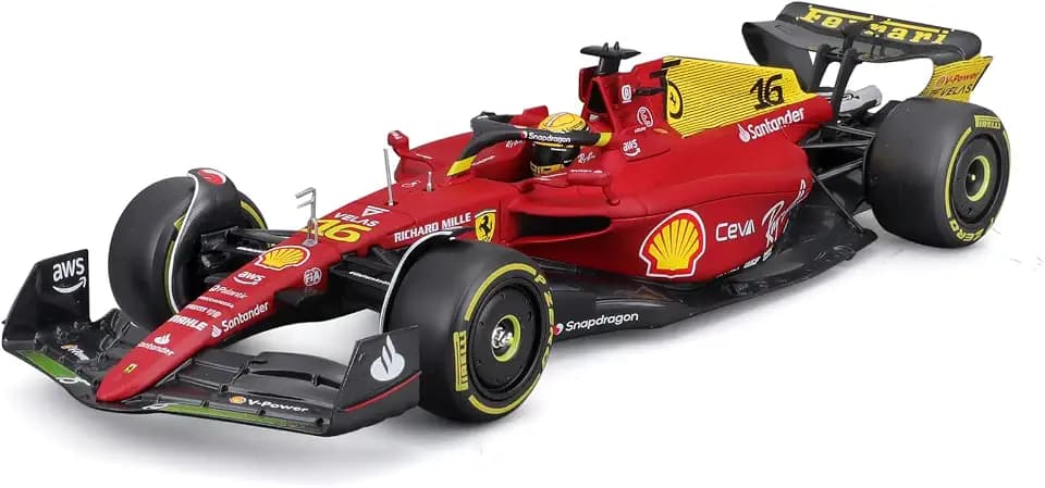 Bburago Ferrari F1-75 (2022): Modellauto im Maßstab 1:24, #16 Charles Leclerc, mit Fahrer, Hardcase, rot (18-26806L)