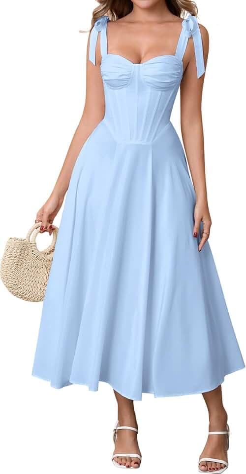 Parthea Summer Floral Corset Midi Dress for Women