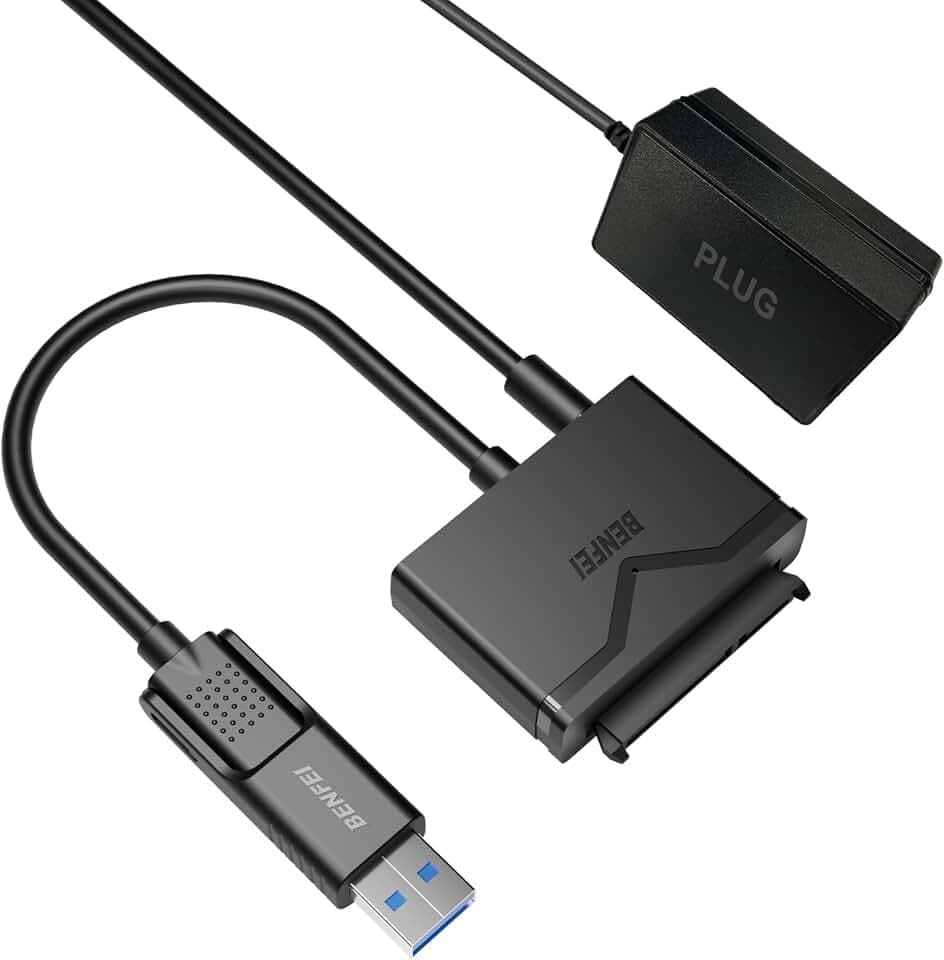 BENFEI USB 3.0 auf SATA Adapter, 2-in-1 USB C/USB 3.0 auf SATA III Festplattenadapter für 2,5 Zoll / 3,5 Zoll HDD/SSD Festplatte und SATA optisches Laufwerk mit 12V/2A Netzadapter, unterstützt UASP