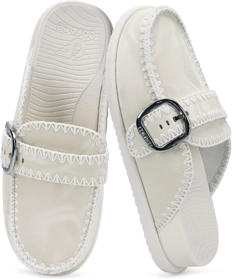 COFACE Womens Sandals Closed Toe Backless Fashion Striped Women's Mules Clogs Walking Slides for Women Comfortable Cushioned Size 6-12