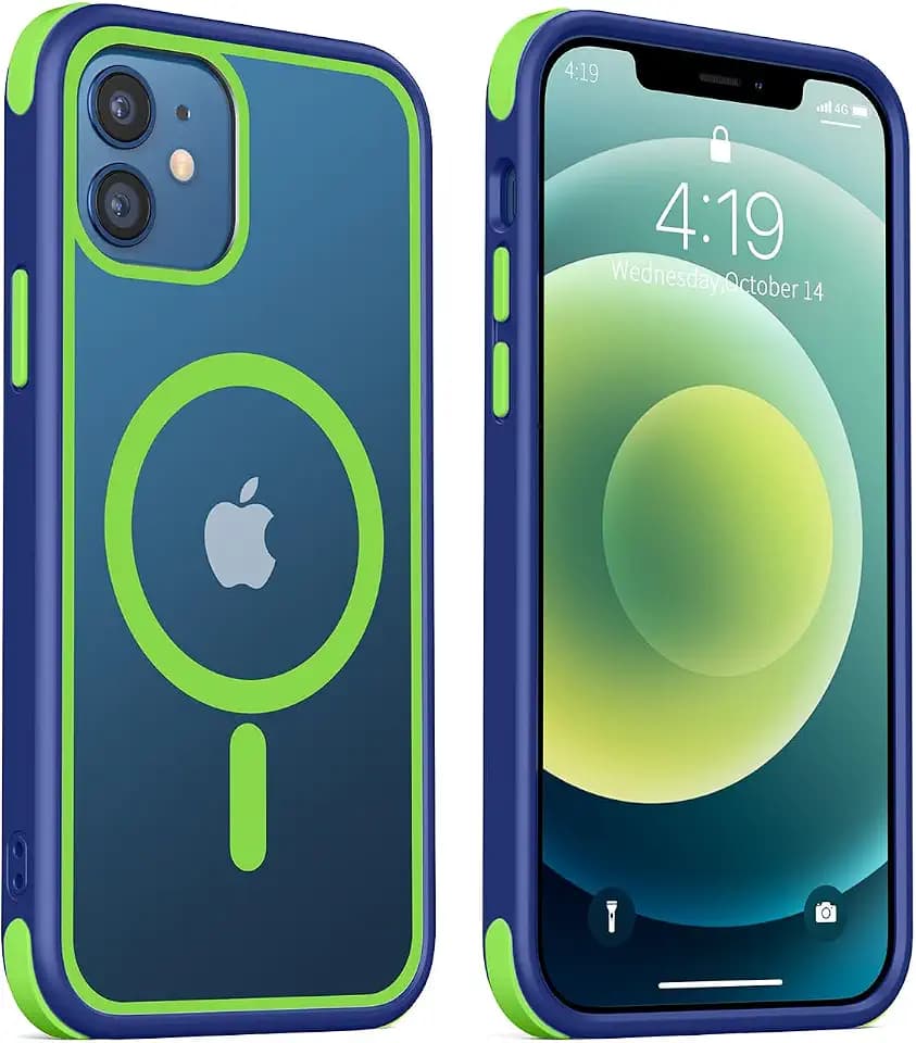 Mobnano for iPhone 12 Case/iPhone 12 Pro Case, Compatible with MagSafe, Crystal Clear Case Magnetic Ring, Multicolor Protective Shockproof Bumpers, Not Yellowing Slim Cover for Men Women - Blue/Green