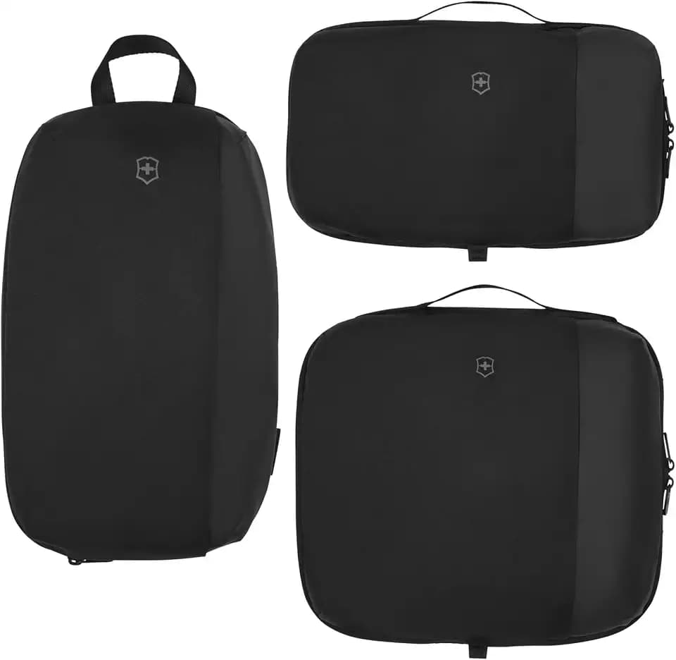 Victorinox Travel Essentials Packing Cube Set, 3-teiliges Packwürfel-System, Koffer-Organizer mit Erweiterbarem Stauraum, Damen/Herren, 7 l, Schwarz