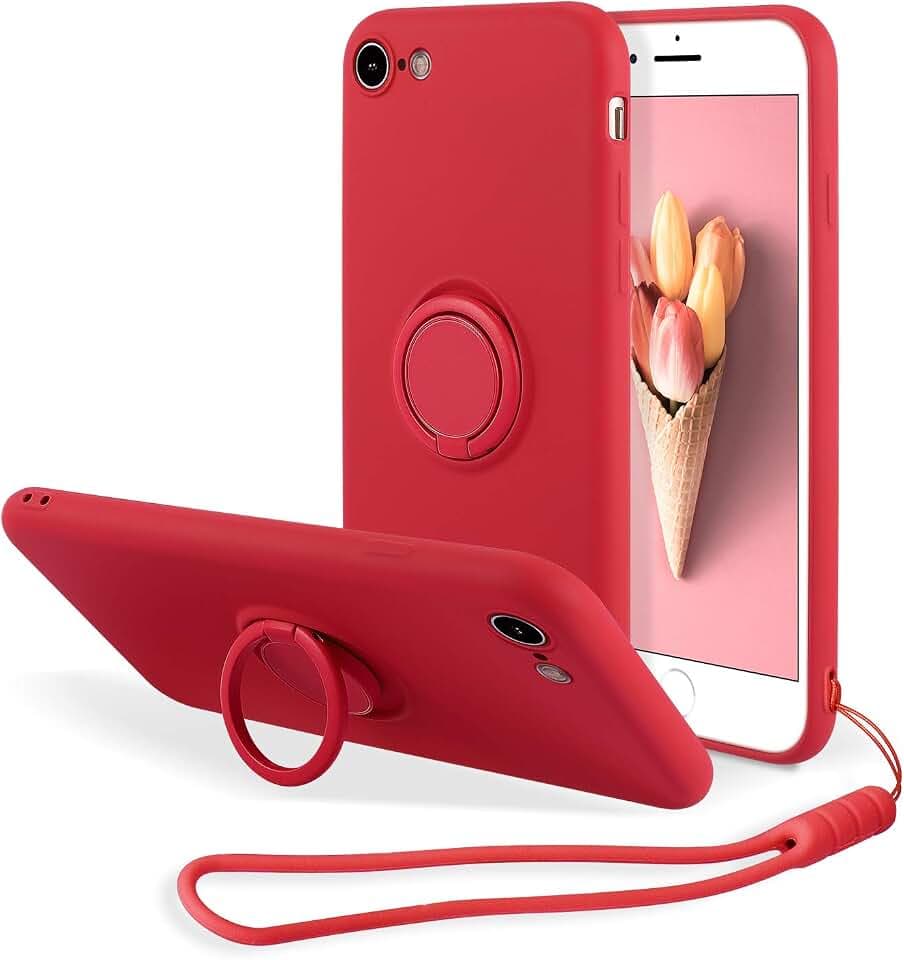 UEEBAI Hülle für iPhone 7 Plus iPhone 8 Plus, Ultra Dünn Silikon Handyhülle mit 360 Grad Drehbarer Ringhalter Handschlaufe Magnetische Autohalterung Schutzhülle TPU Bumper Kickstand Case Cover - Rot