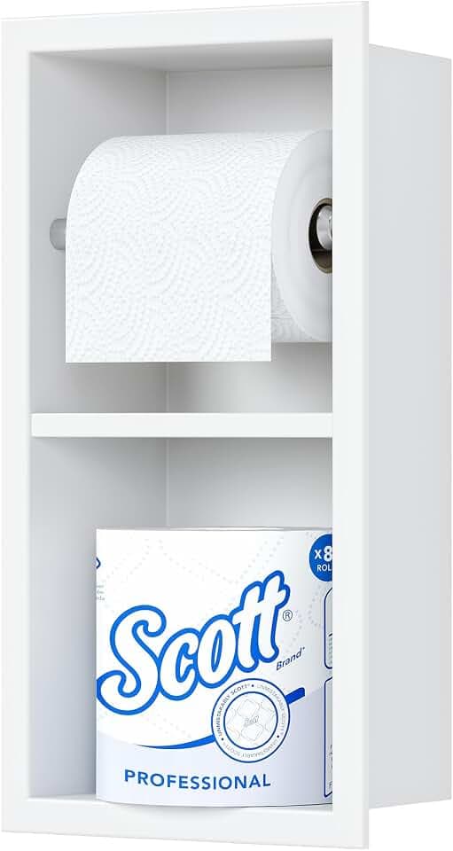 Neodrain Unterputz-Toilettenpapierhalter Edelstahl Wandnische mit Regal WC-Papierhalter Weiß Papier Halterung für Badzimmer, 34 x 18 cm