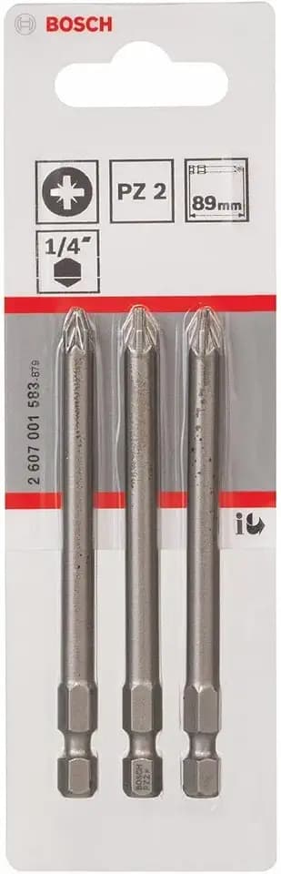 Bosch Accessories Bosch Professional Bit Extra-Hart für Pozidriv-Kreuzschlitzschrauben (PZ2, Länge: 89 mm, 3 Stück)