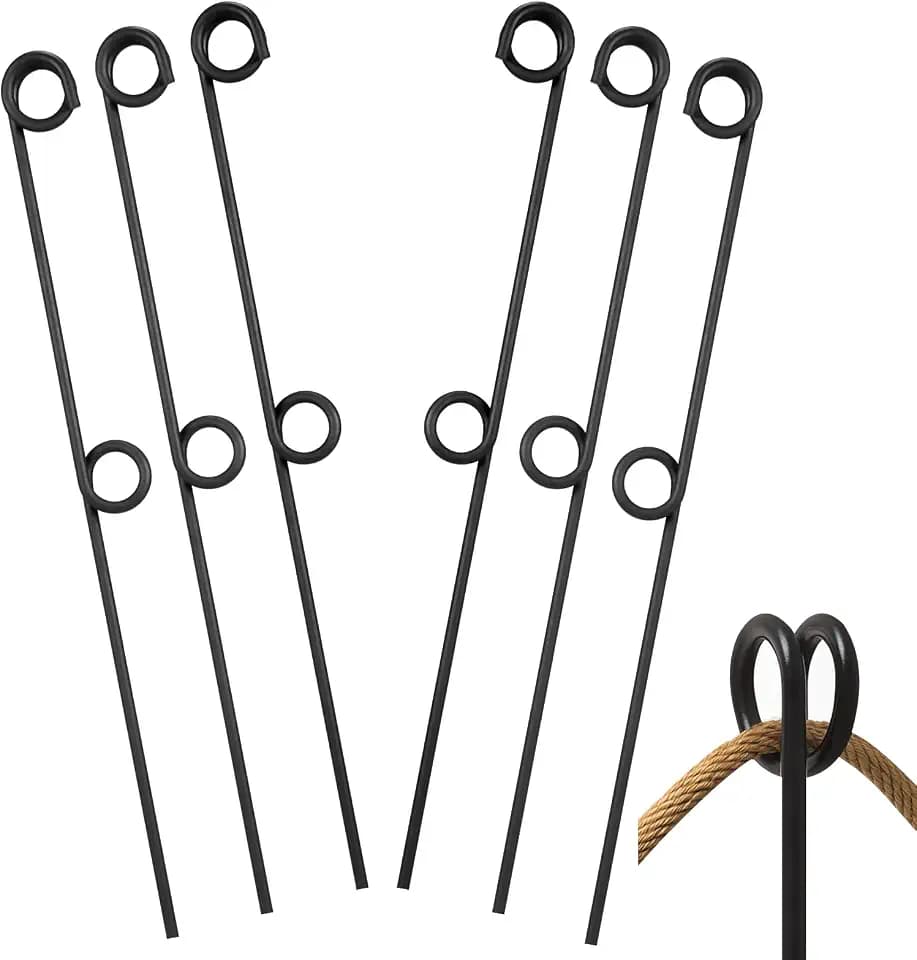Morningro 6 Pcs 42'' Double Rope Stakes Black Steel Poles