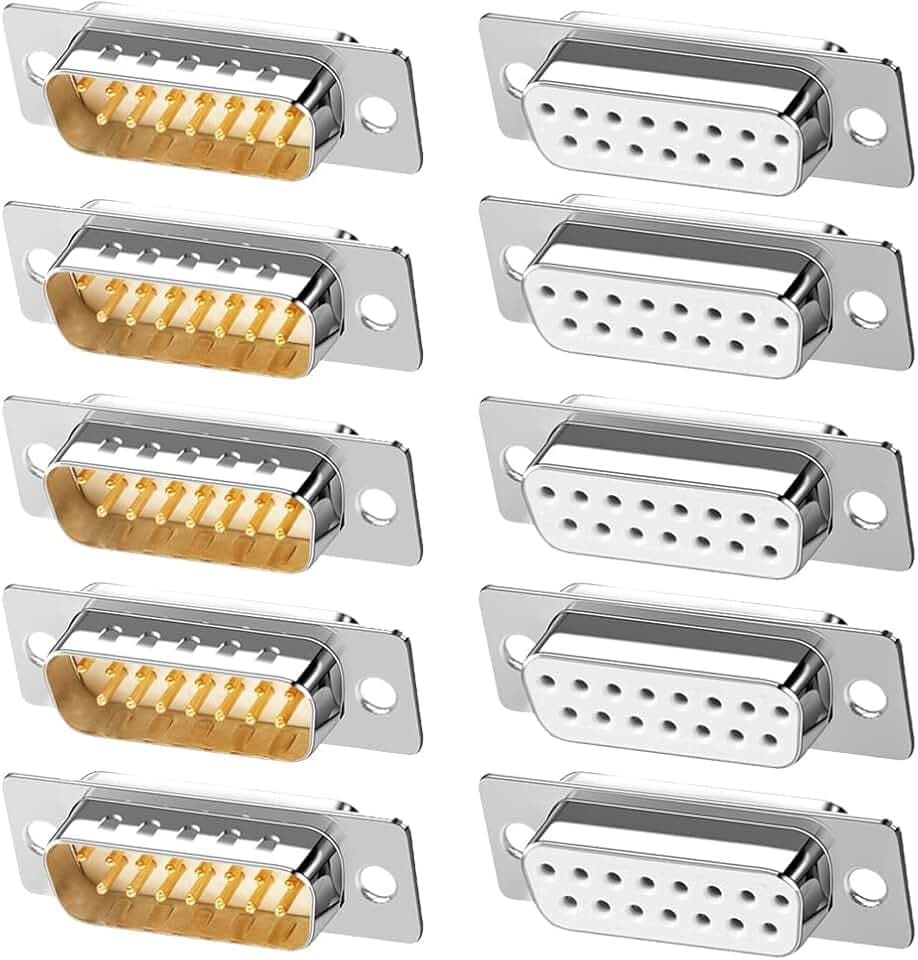 10PCS Gold Plated Joints DB15 RS232 D-SUB Serial Solder Cup Connector