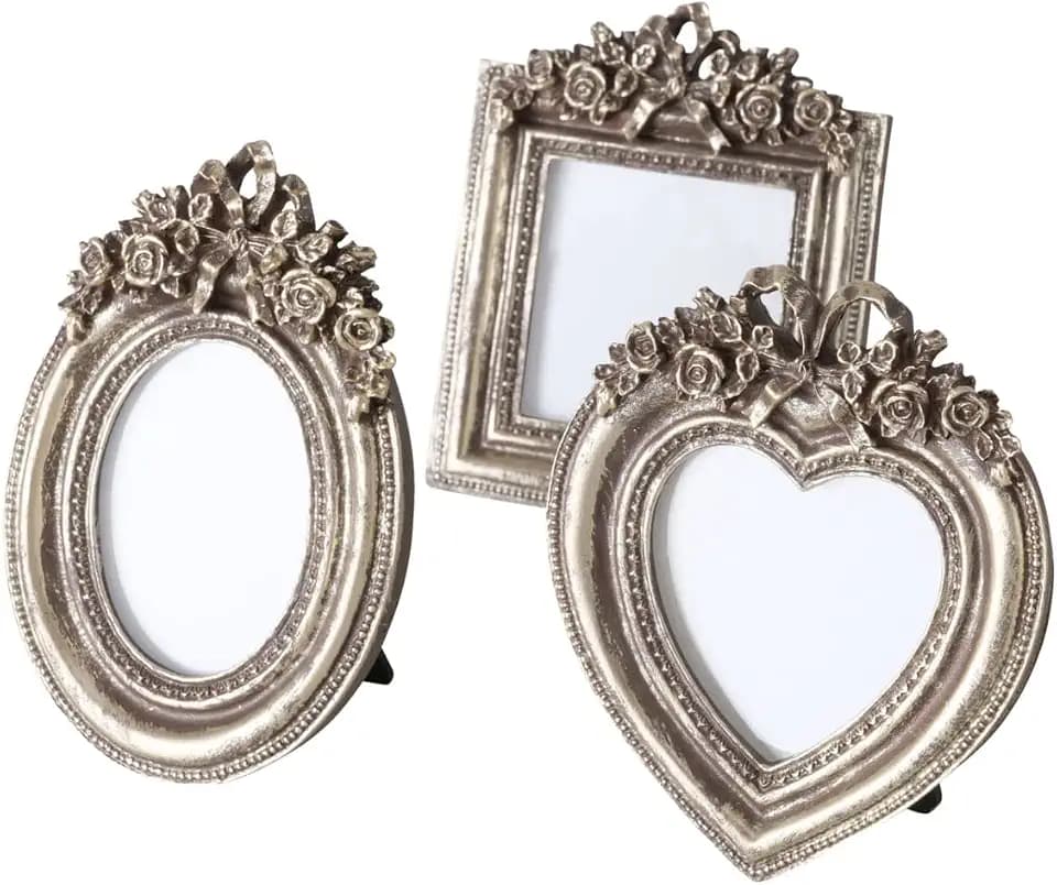 WHW Whole House Worlds French Country Picture Frames, Set of 3, Vintage Shabby Finish, Antiqued Silver, 4 L x 2.25 W x 4.75 H inches
