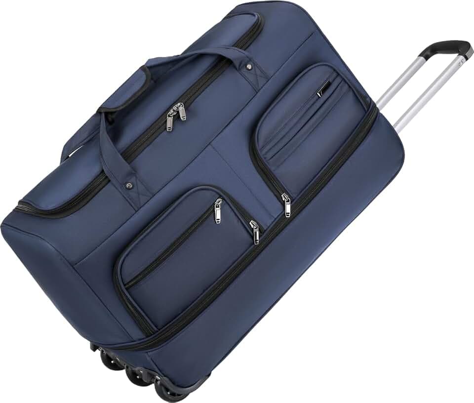 Expandable Rolling Duffle Bag with Wheels, 20" Foldable Carry On Luggage Suitcases, Water-Resistant Travel Duffle Bag Carry On Suitcase Weekend Bag for Women Men Navy Blue