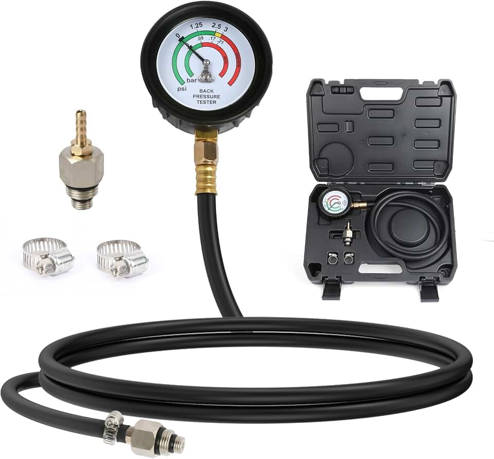 Exhaust Back Pressure Tester Kit with Carrying Case,Professional Automotive Exhaust Back Pressure Gauge Kit with 6-Foot Hose,2.5" HD Gauge,M12 & M18 Adapter