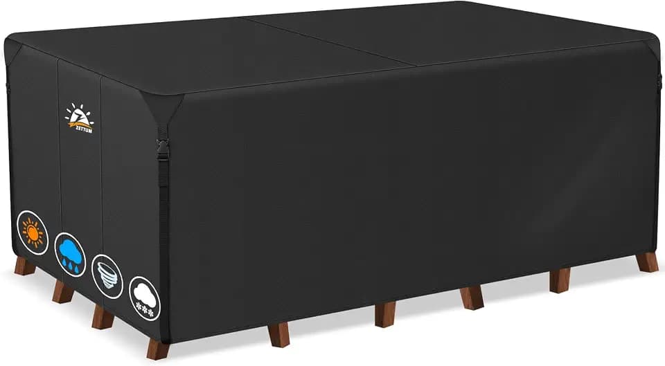 Zettum Patio Furniture Cover Rectangle - 600D Outdoor Table Cover Waterproof & Heavy Duty, Large Lawn Furniture Sofa Set Covers for Outside Dining Table and Chairs Seating Combo - 126 x 74 x 28 Inch
