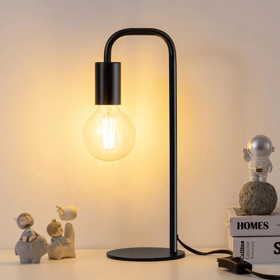 Industrial Table Lamp for Bedroom, Small Table Lamps for Bedside with Wire Switch, E26 Socket Base, Modern Nightstand Lamp for Living Room, Reading, Office, Bulb Not Included.
