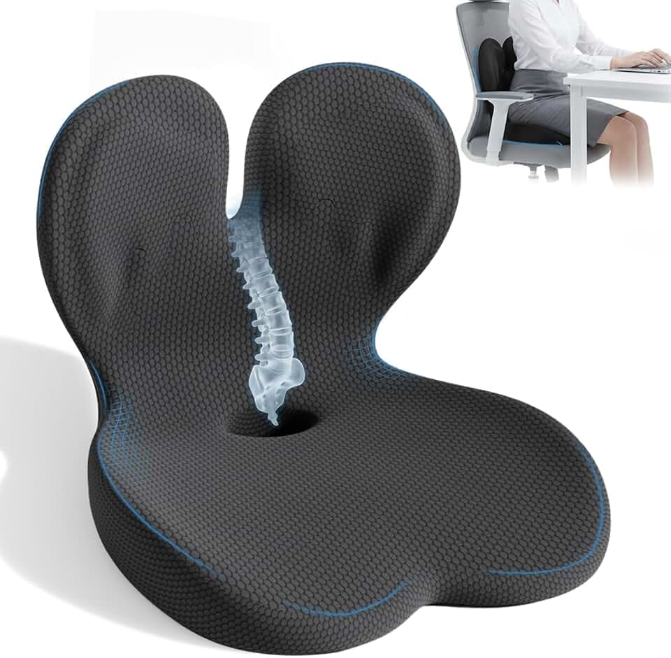 Memory Foam Seat Cushion,Orthopedic Ergonomic Seat Cushions for Tailbone,Sciatica, and Back Pressure Relief,L-Shaped Design & Adjustable Strap,Lumbar Support Pillow for Office,Car,Desk Chair