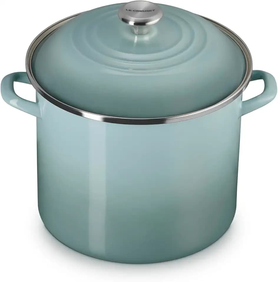 Le Creuset Enamel on Steel Traditional Stockpot, 12 qt., Sea Salt