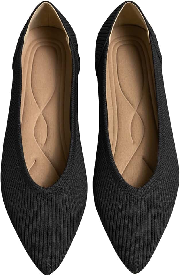 TINGRISE Women's Flats Shoes Pointed Toe Knit Ballet Comfortable Dressy Slip On Flat