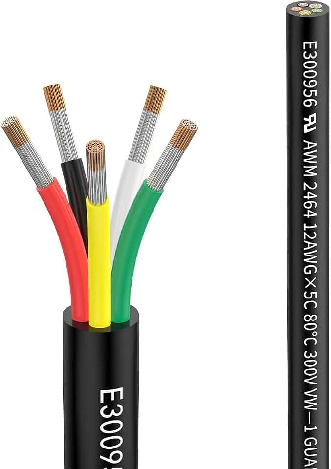 12awg 5×3,3mm² 5m Elektrischer Draht Kabel 5 adrig Verlängerungskabel UL2464 5V/12V/24V/300V Sauerstofffreies mehrlitziges verzinntes Kupferkabel Landschafts Draht LED Lampen im Automobil im Freien…