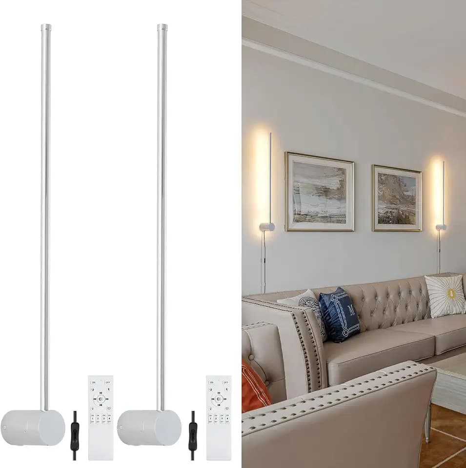 KELUOLY Modern LED Plug in Wall Sconces Set of Two,Chrome Dimmable 23.6" Wall Lighting,Bathroom Vanity Light Fixtures,Metal Wall Lamps with Memory Function for bathrooms,bedrooms,Living Rooms,Hallway