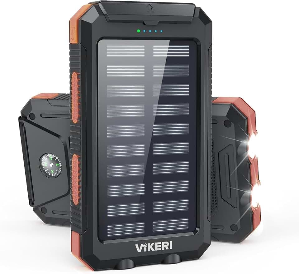 Vikeri Solar Powerbank 26800mAh, Solar Ladegerat Powerbank Solar Wasserdichtes USB C Externer Akku mit 4 Outputs Outdoor-Solar-Ladegerat