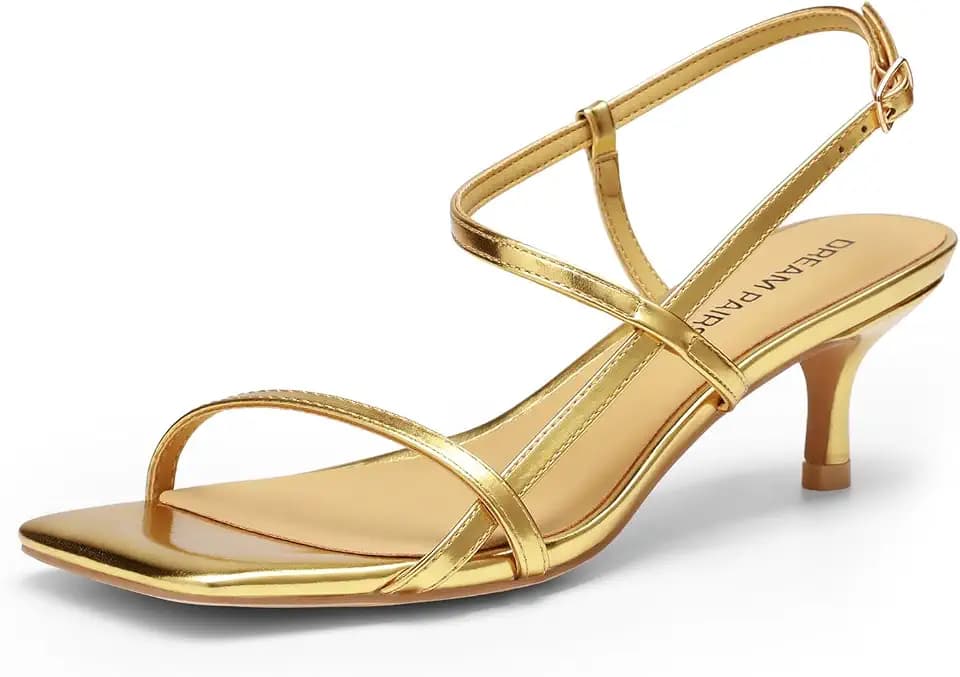 DREAM PAIRS Women's Low Kitten Ankle Strap Heel Sandal