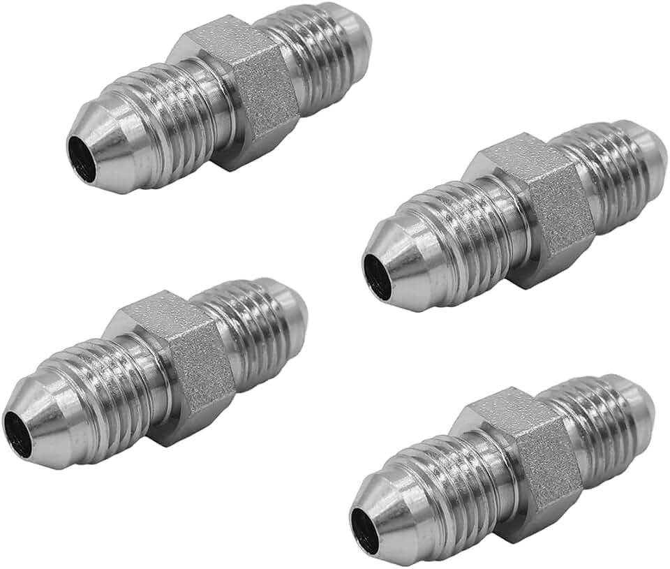 (4-PACK) 2403-04-04 Hydraulic Hose Adapter Fitting 1/4" Male JIC 37° Flare (7/16"-20UNF) × 1/4" Male JIC 37° Flare (7/16"-20UNF) SAE Straight Pipe Joints Tube Connector Carbon Steel
