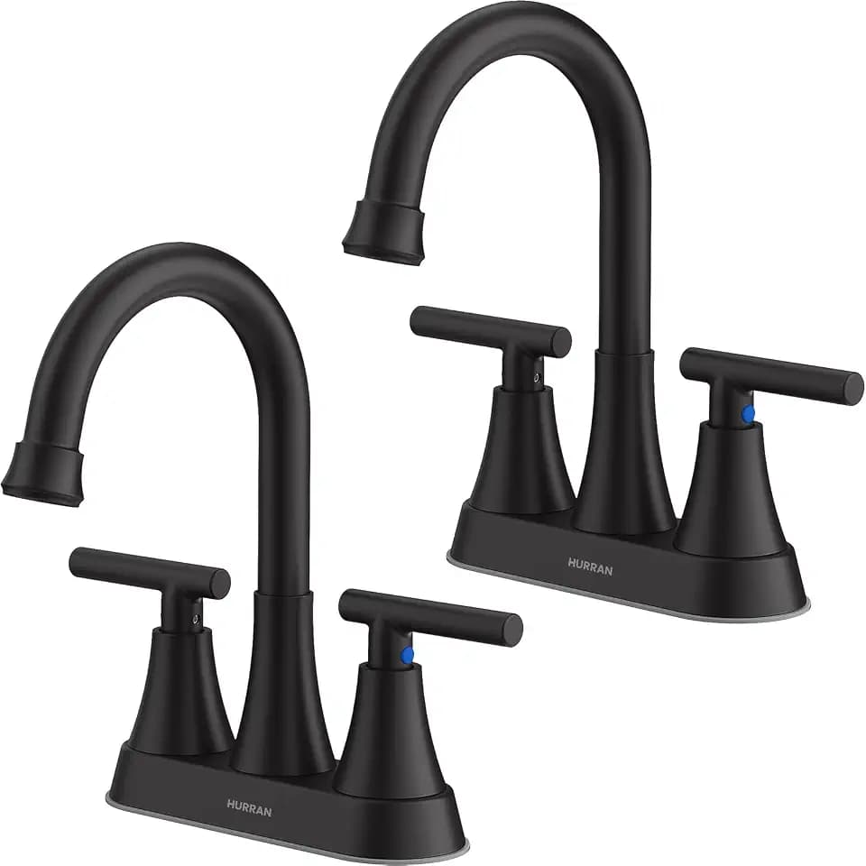 Matte Black Bathroom Faucets, Hurran 4 inch Centerset 2-Handle Lead-Free