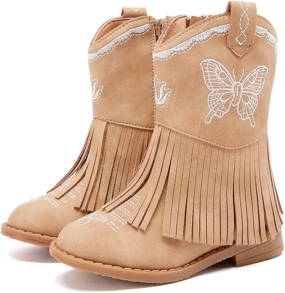 BMCiTYBM Toddler Girls Cowgirl Boots Little Kids Mid Calf Western Cowboy Pointed Toe Riding Shoes Tassels Glitter