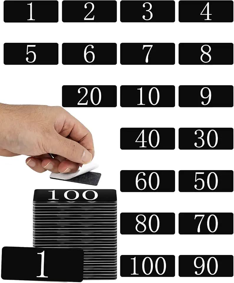 100 Pcs Acrylic Number Plates, 2.4 x 1 Inch Self-Adhesive Acrylic Numbers for Locker, Door, Table, House - Consecutive 1-100 for Office, Storage, Organizing