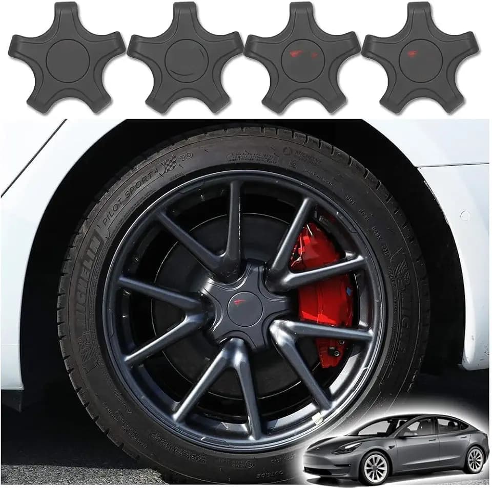 ATAIRSOFT 4PCS Aero Wheels Cap Kits Hubcaps Cover Wheel Center Cap Kits Compatible for Tesla Model 3 Original 18 inch Rims Accessories (Matte Gray with Red T Logo)