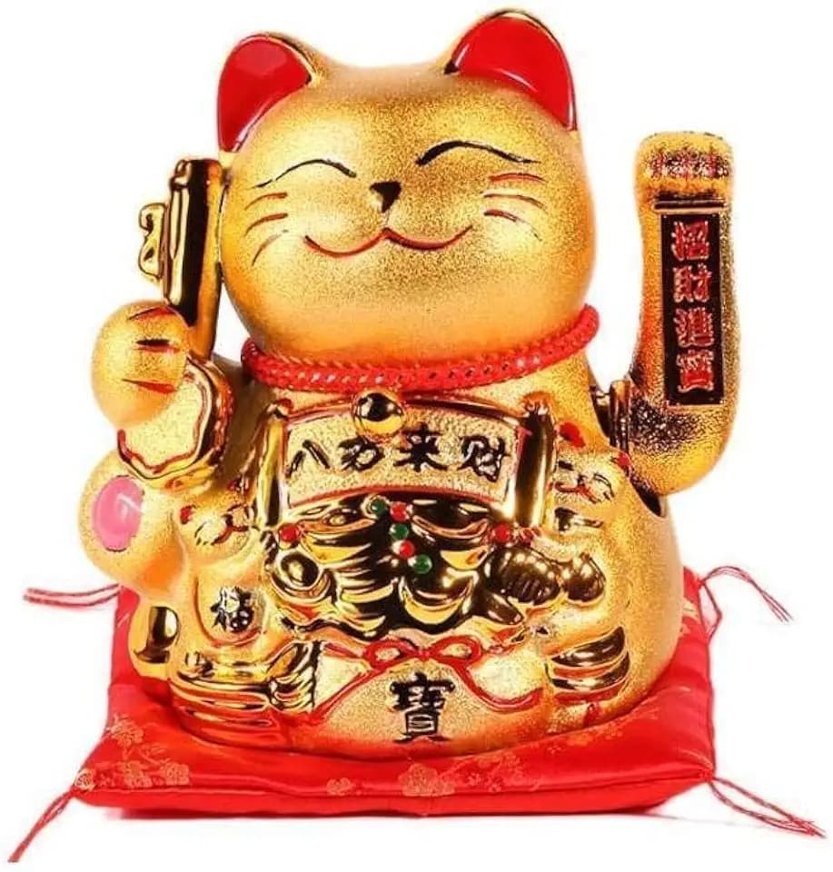 lachineuse–Große goldene Maneki-Neko–Beweglicher Arm–Glücksbringer– 20 cm