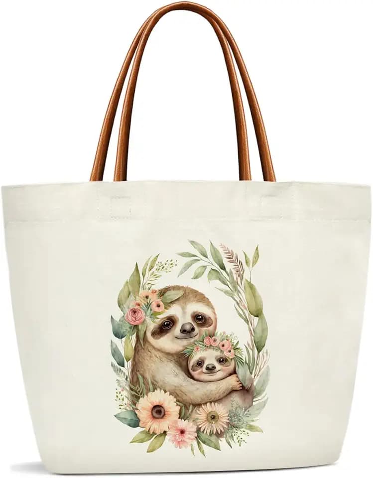 Sloth Gifts Canvas Tote Bag For Women, Cute Tote Bags Reusable Grocery Shoulder Bag for Shopping Work Travel Gym, Motivational Gifts for Halloween Christmas Beach Bags for Sloth Lovers Friends -44